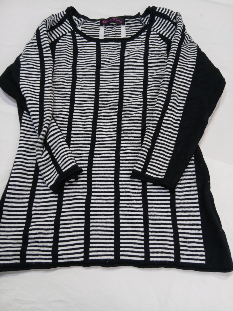 Elena Wang Black and White Striped Knit Top