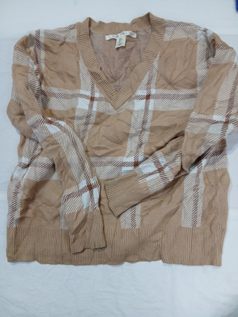 Max Studio Plaid V-Neck Knit Sweater