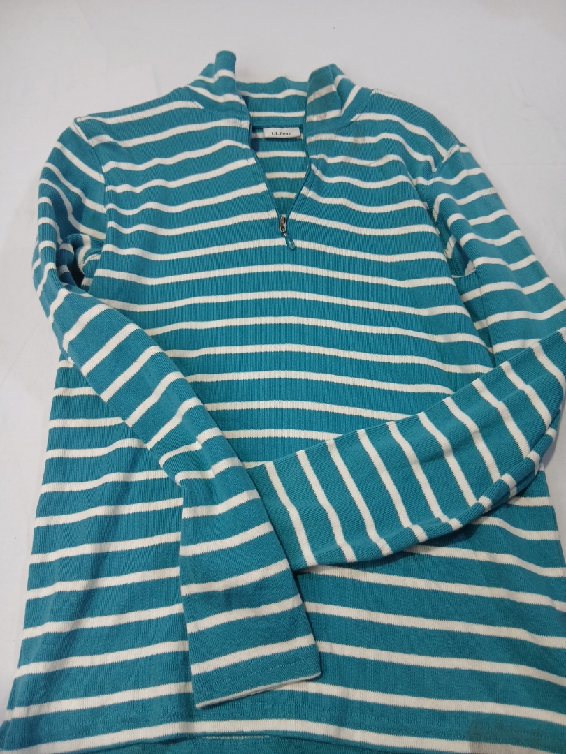 L.L.Bean Striped 1/4 Zip Knit Top