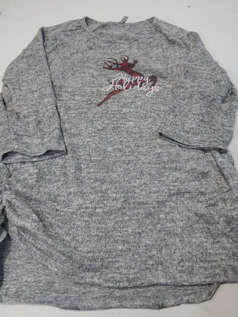 Gray Knit Top with Holiday Graphic