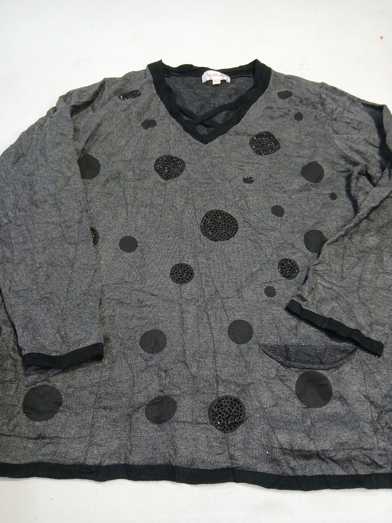 Le Grenier Gray Knit Sweater with Black Polka Dots