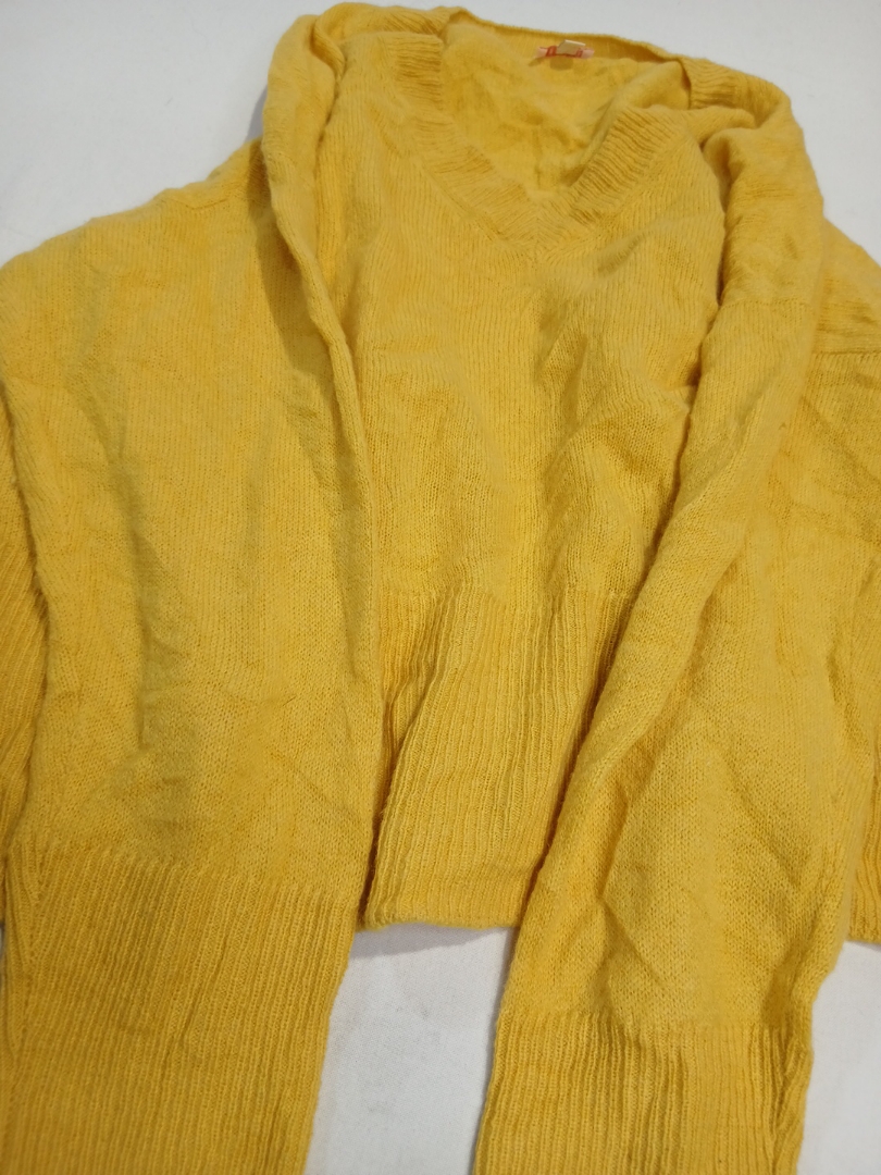 Cuyana Yellow Knit V-Neck Sweater