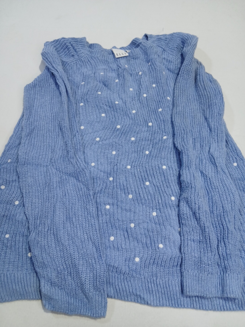 ELLE Blue Knit Sweater with White Polka Dots