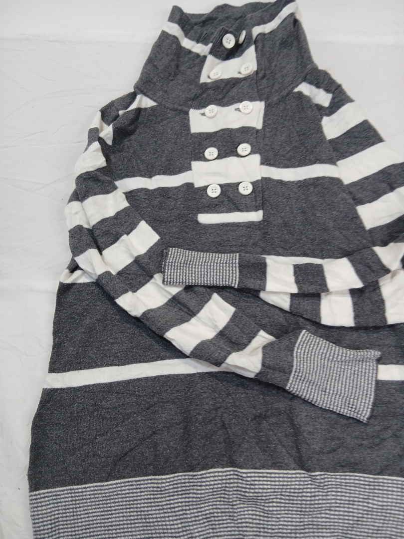Grey and White Striped Knit Top