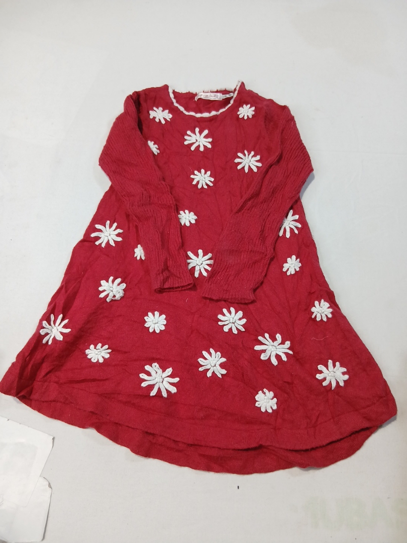 Red Floral Embroidered Sweater Dress
