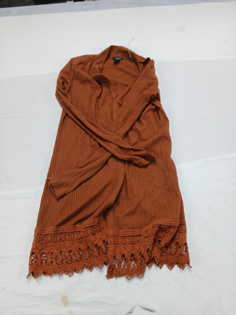 Brown Knit Top with Lace Trim