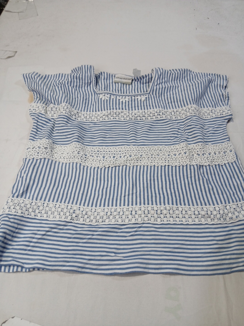 Blue and White Striped Top with Lace Details