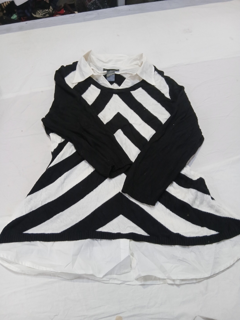 Black and White Striped Knit Top
