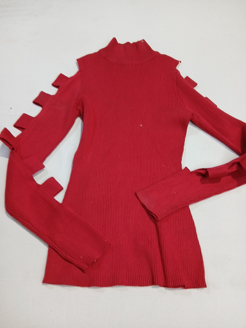 Ribbed Turtleneck Sweater with Cut-Out Details