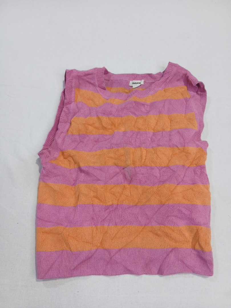 Top en tricot rayé rose et orange