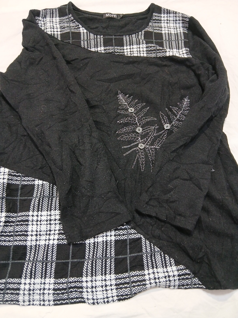 Black Knit Top with Plaid Accents