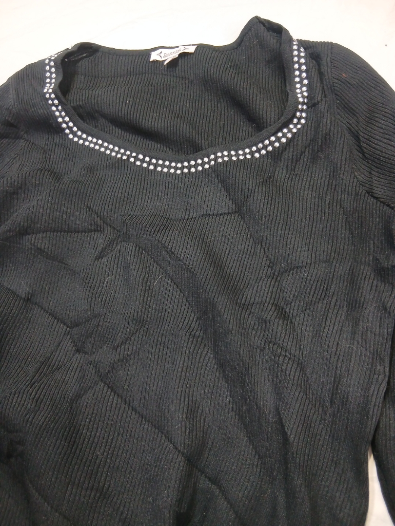 Black Knit Top with Rhinestone Details