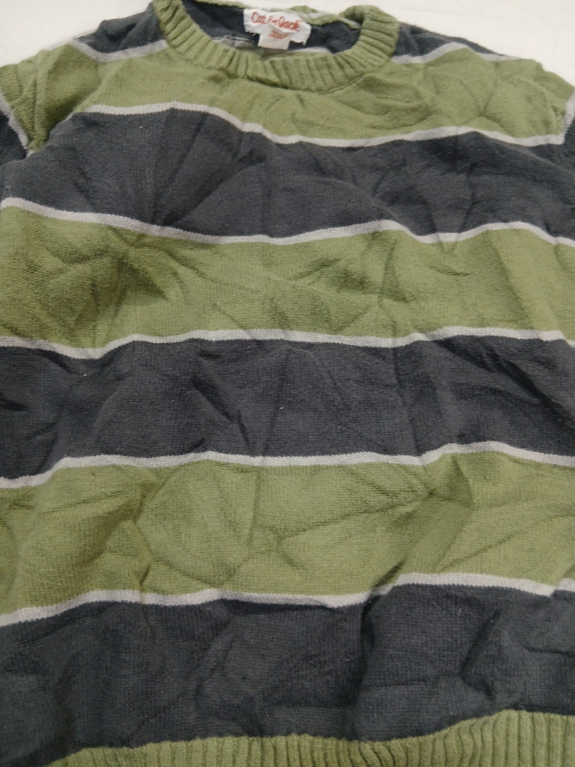 Green and Grey Striped Sweater