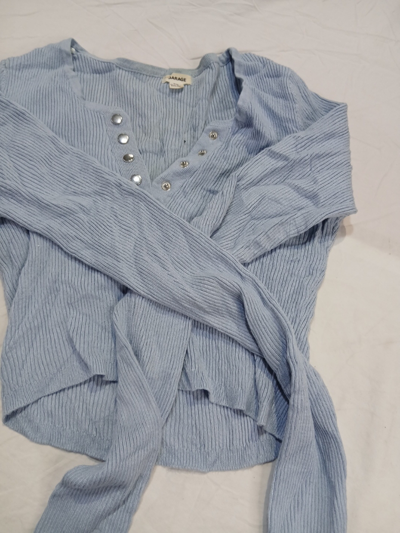 Light Blue Ribbed Top with Snap Buttons