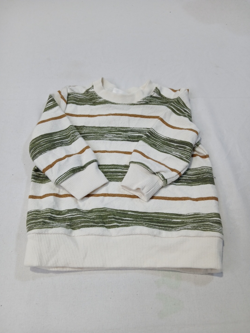 緑と白のストライプのセーター
