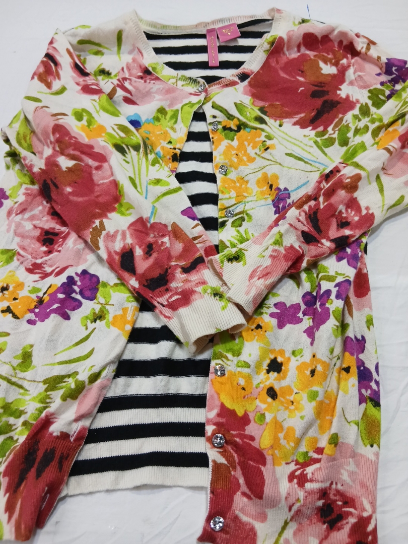 Floral Cardigan with Striped Top