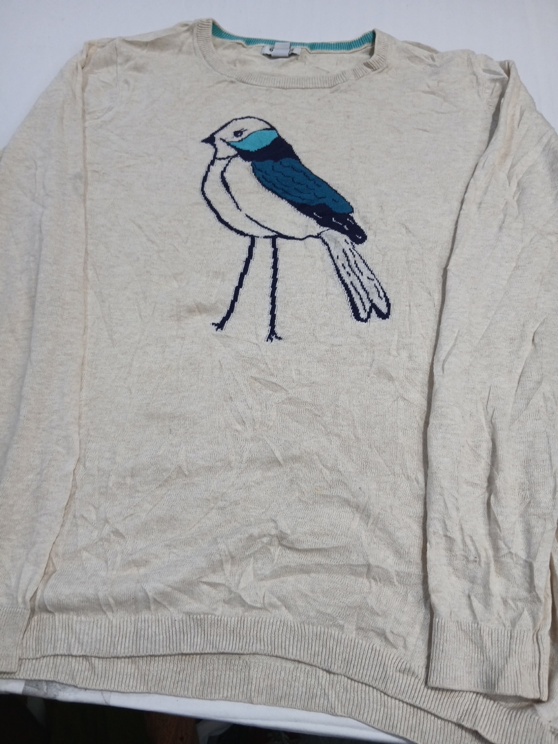 Knitted Sweater with Bird Design