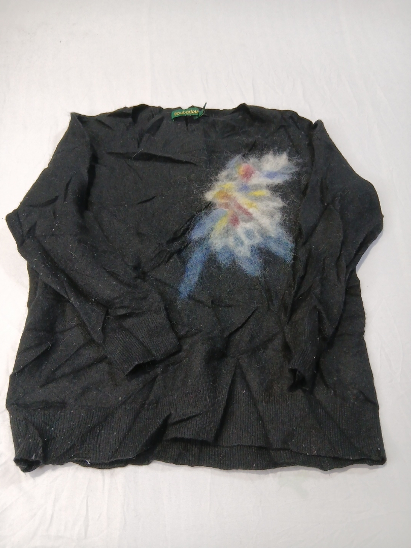 Black Knit Top with Floral Design