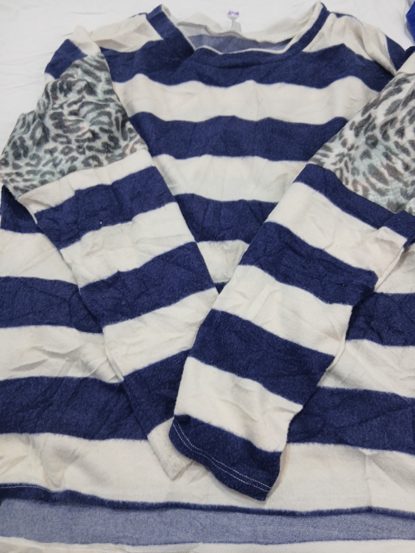 Striped Sweatshirt with Leopard Sleeves