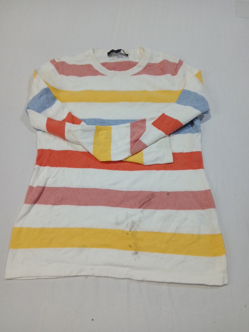 Maglietta a maniche lunghe girocollo a righe multi..