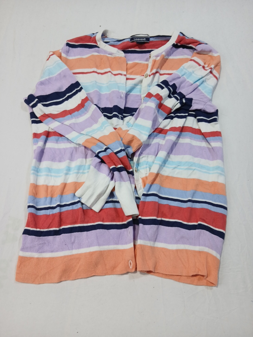 Lands' End Multi-Stripe Cotton Cardigan Long Sleev..