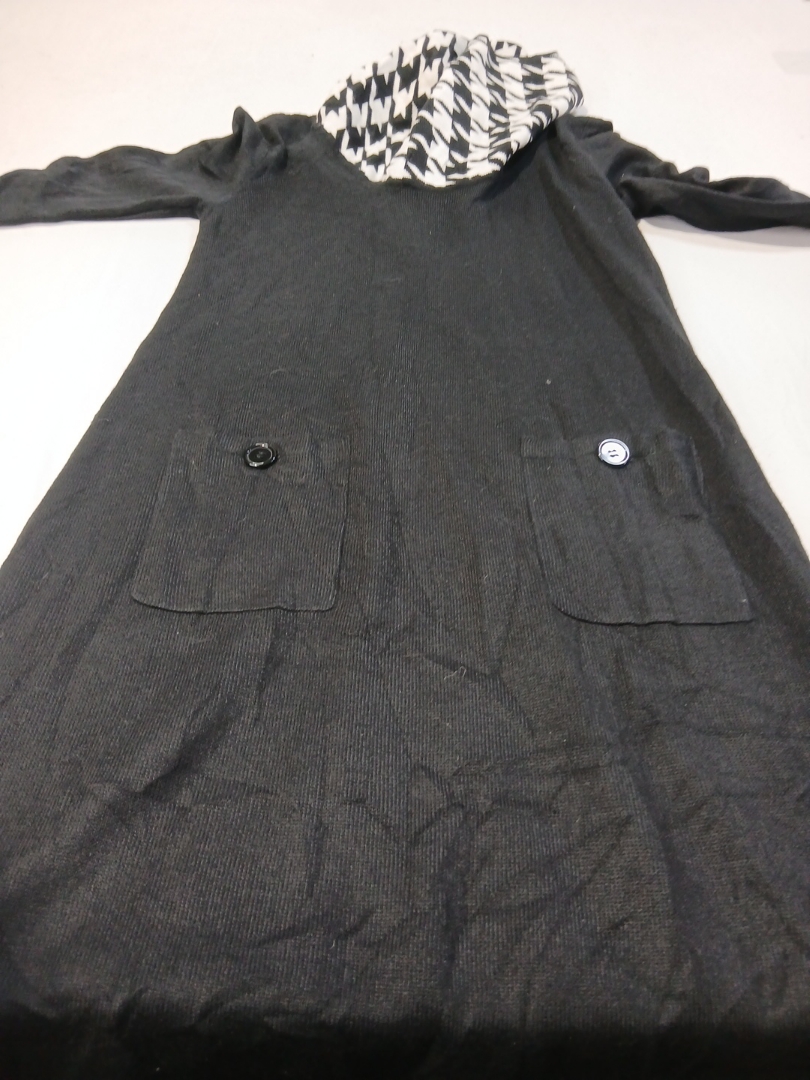 Black Knit Midi Dress with Houndstooth Collar and ..