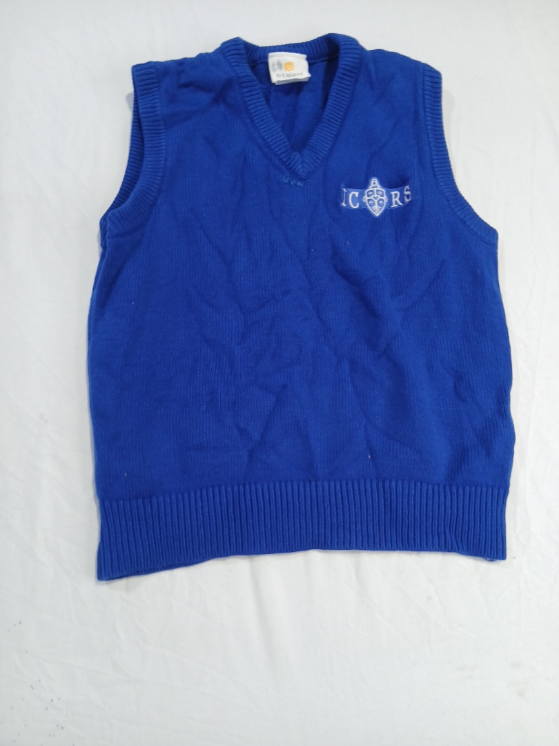 Blue Knitted V-Neck School Vest with LCBS Embroide..