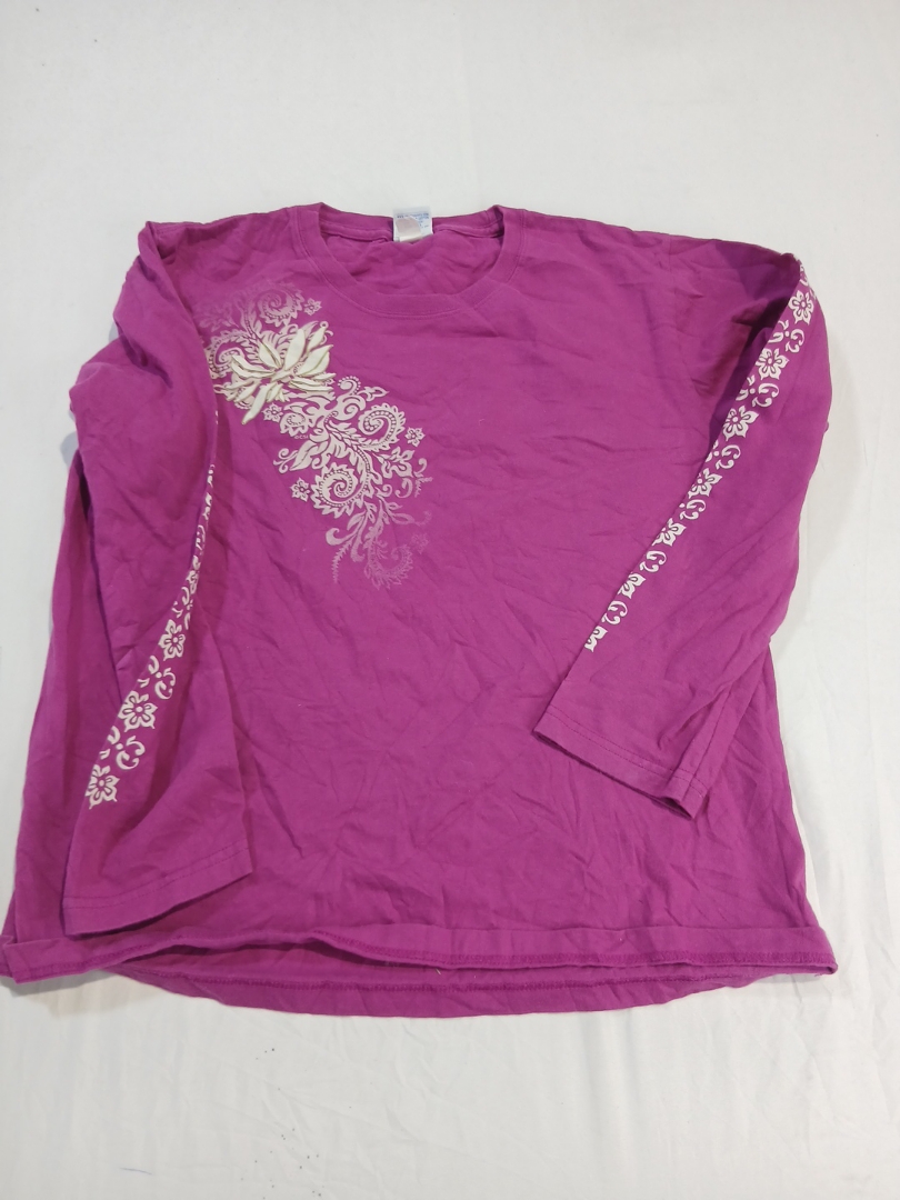Purple Long Sleeve Graphic T-Shirt with Floral and..