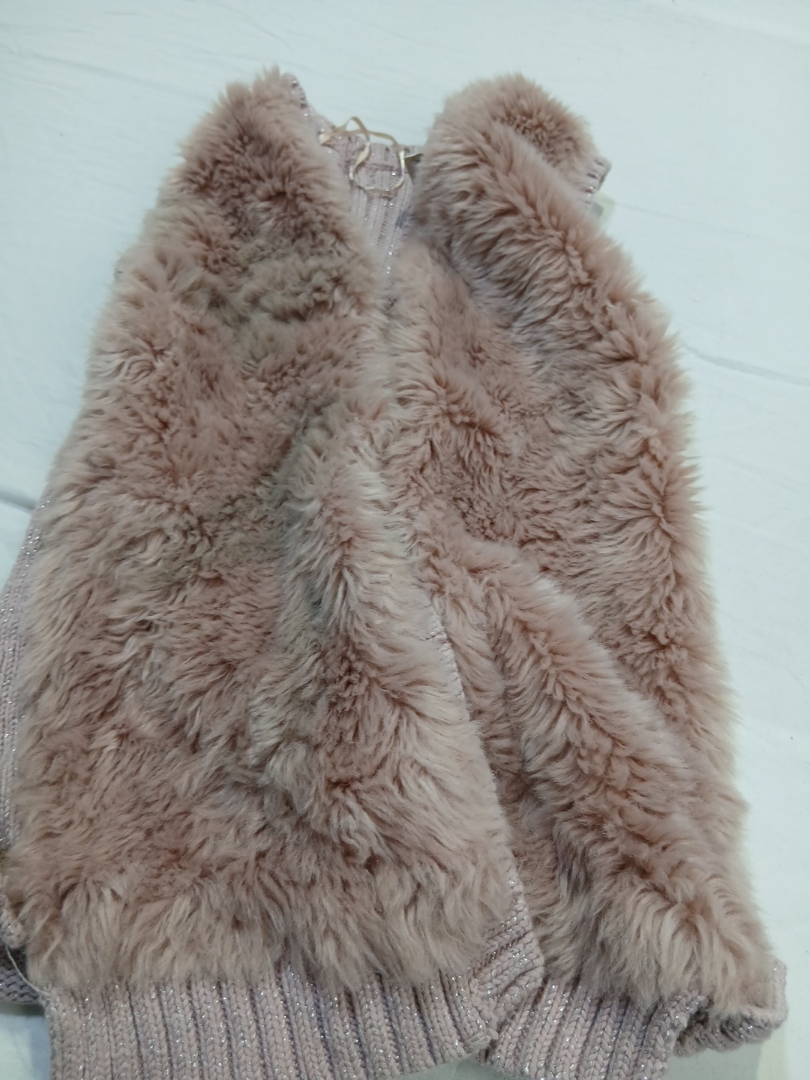 Mango Faux Fur Trim Knit Waistcoat Vest in Nude Be..
