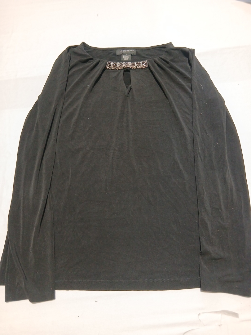 Liz Claiborne Black Embellished Long-Sleeve Blouse