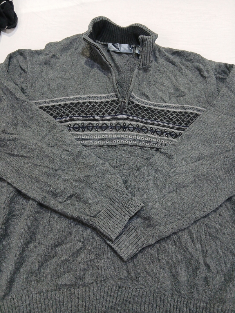 Oscar de la Renta Grey 1/4 Zip Knit Sweater