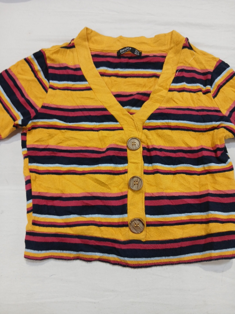 Bershka Striped V-Neck Cardigan