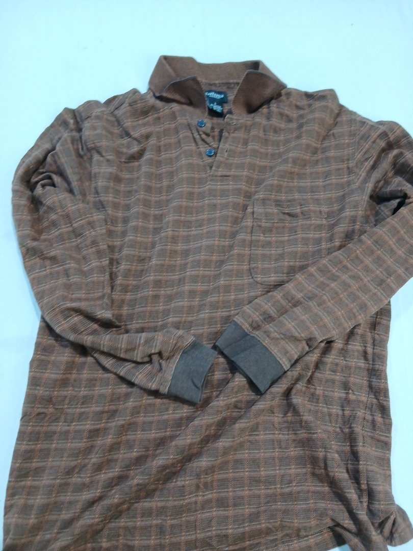 Camisa Polo de Manga Longa Xadrez Marrom Van Heuse..