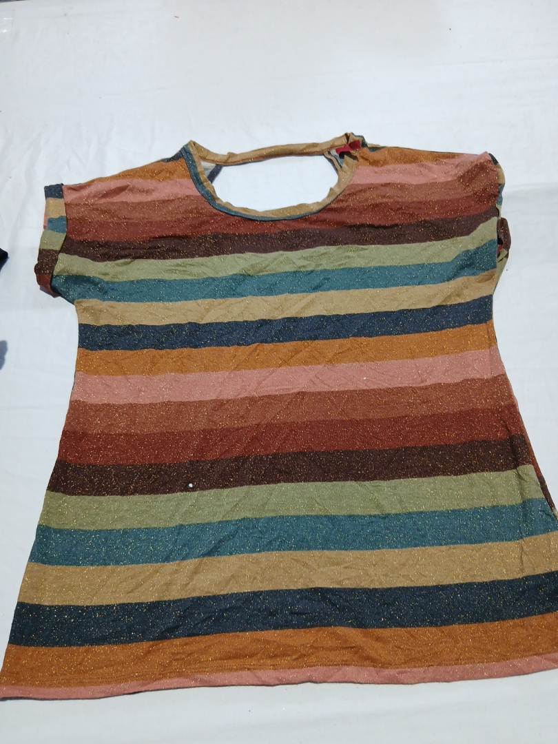 Blusa de Manga Curta Listrada Multicolorida