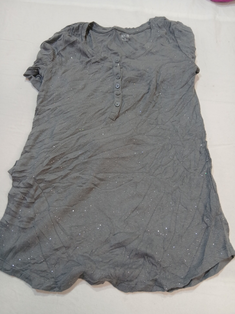 ANA Grey Sequined Short Sleeve Blouse