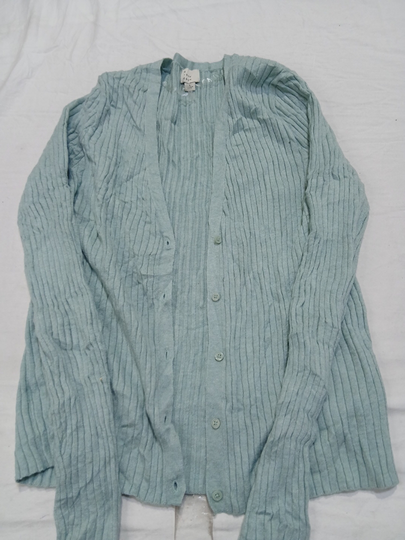 Light Blue Ribbed Knit Cardigan