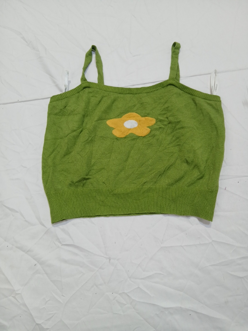 Green Knit Top with Yellow Flower