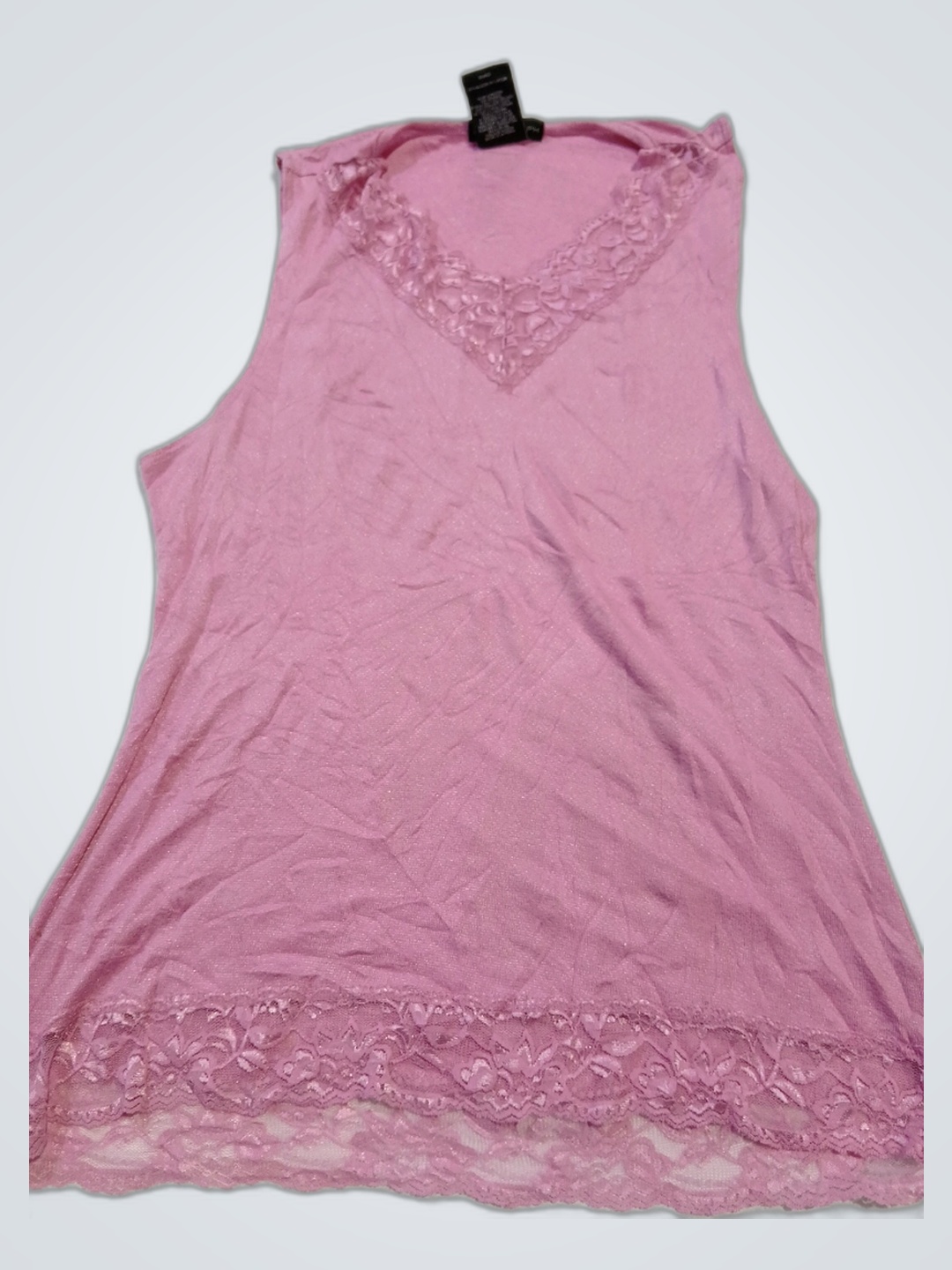 Pink Lace Trim Tank Top