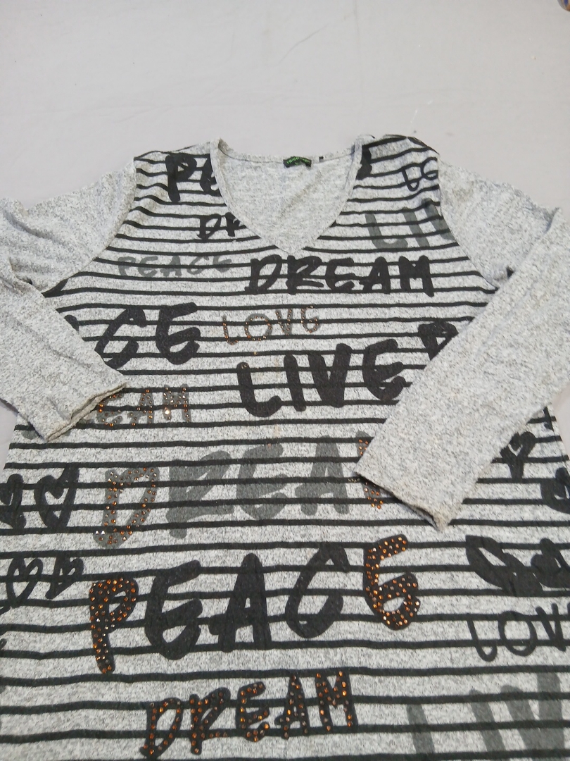 Grey Striped Long-Sleeve Shirt with Peace and Drea..