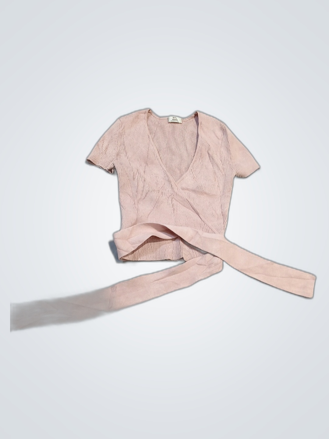 Top à nouer sur le devant en ribbed rose