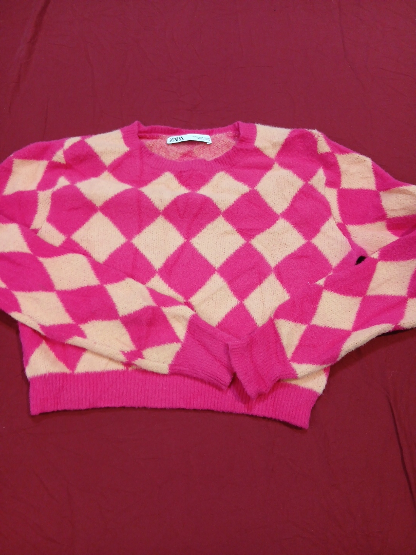 ZARA Pink Argyle Sweater