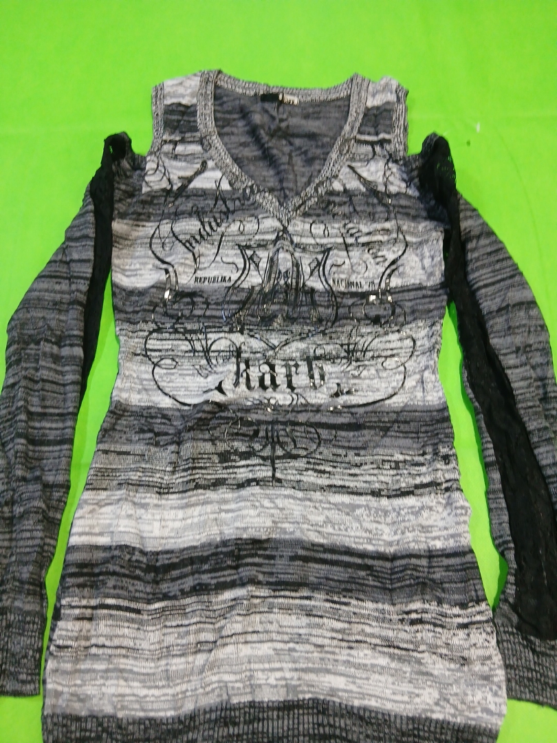 Langarmshirt in Grau und Schwarz