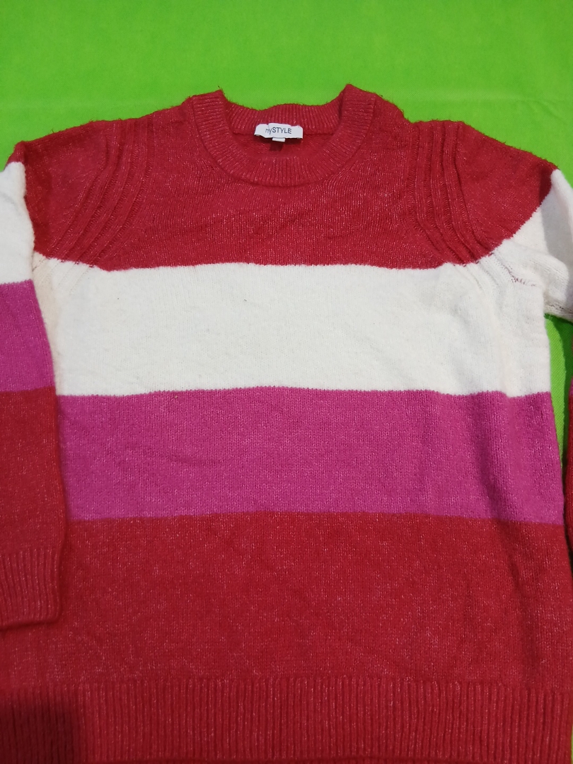 mySTYLE Rot Weiß und Pink Gestreifter Pullover