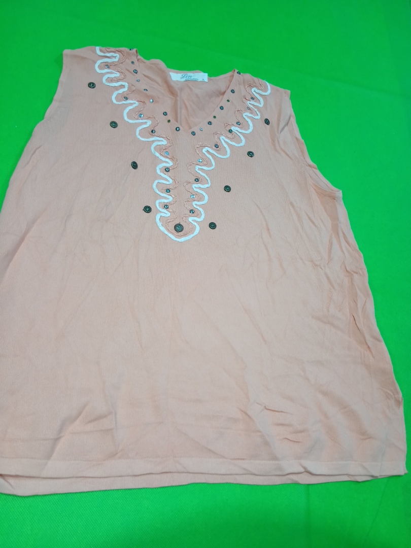 Peach Embellished Sleeveless Top