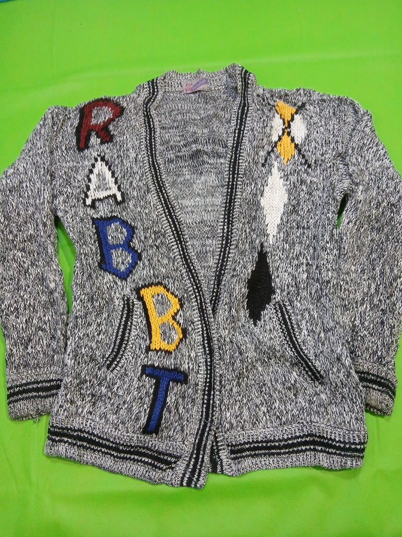 Gray Knit Sweater with Colorful Logo
