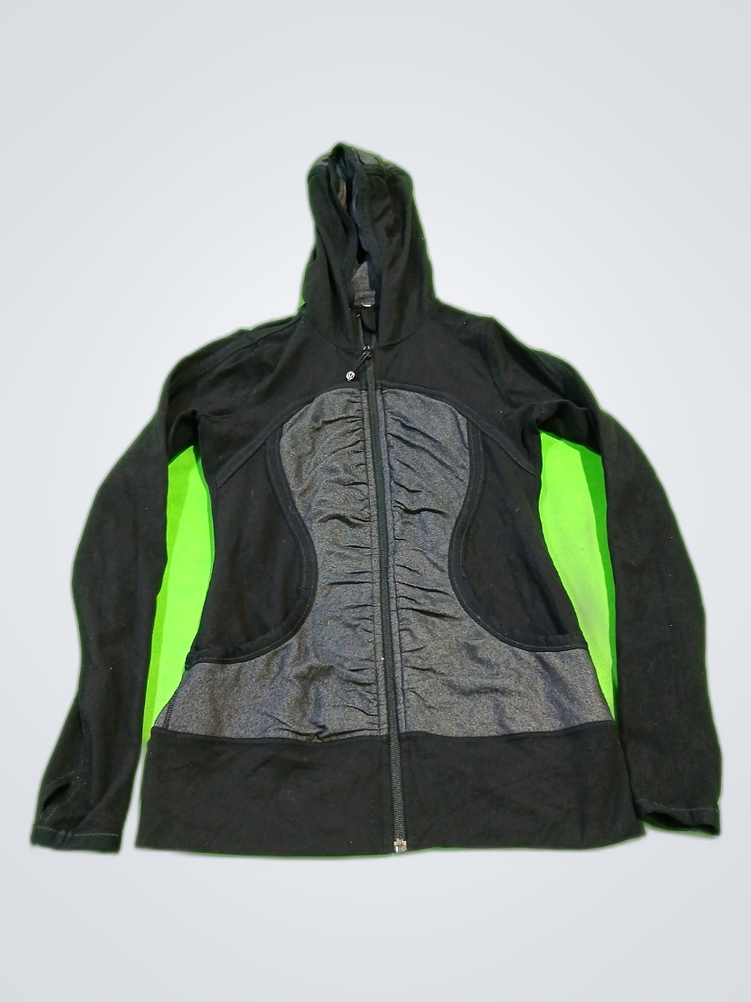 Jaqueta com capuz Lululemon preta e cinza