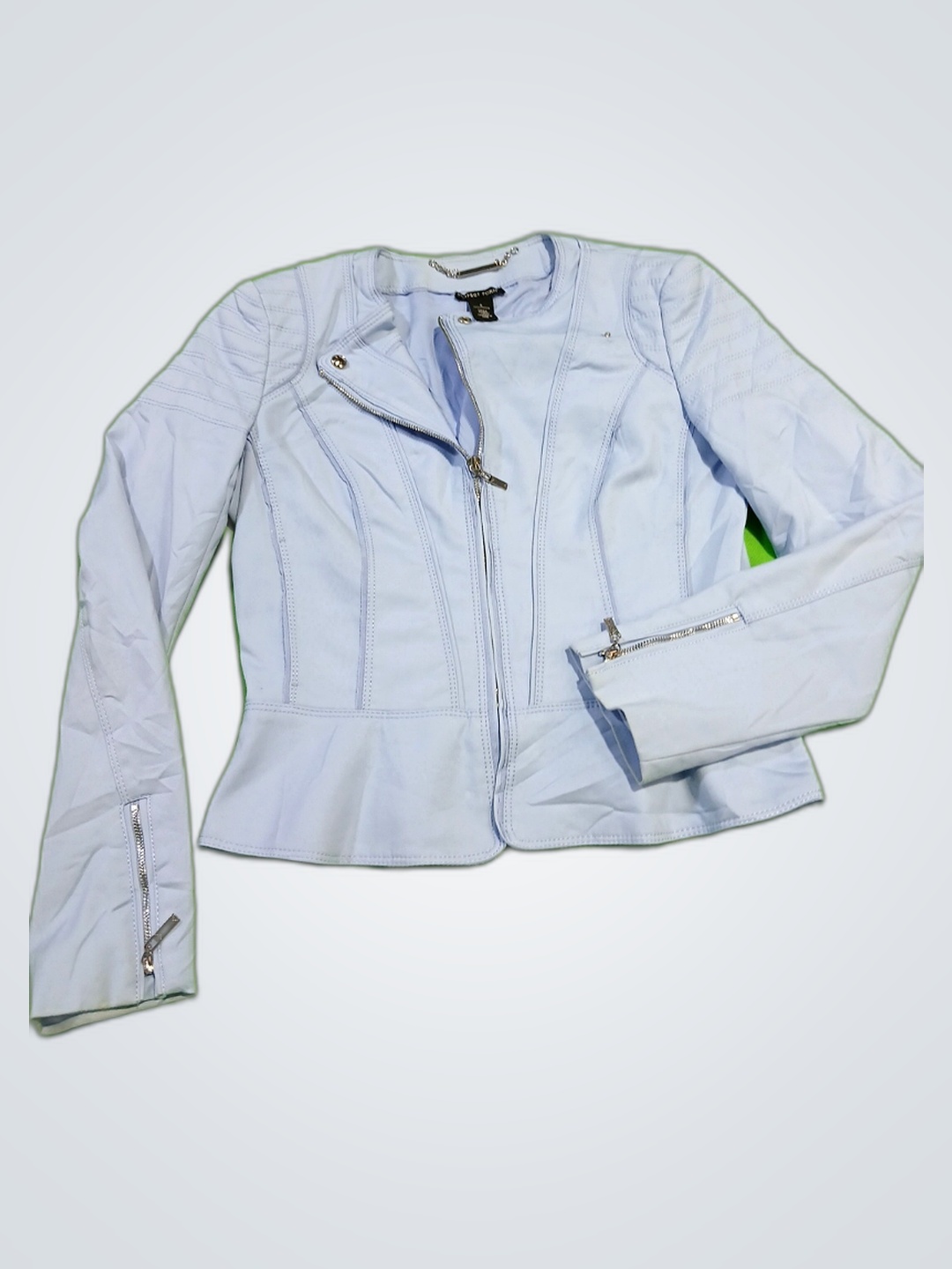 Perfect Form Light Blue Faux Leather Jacket