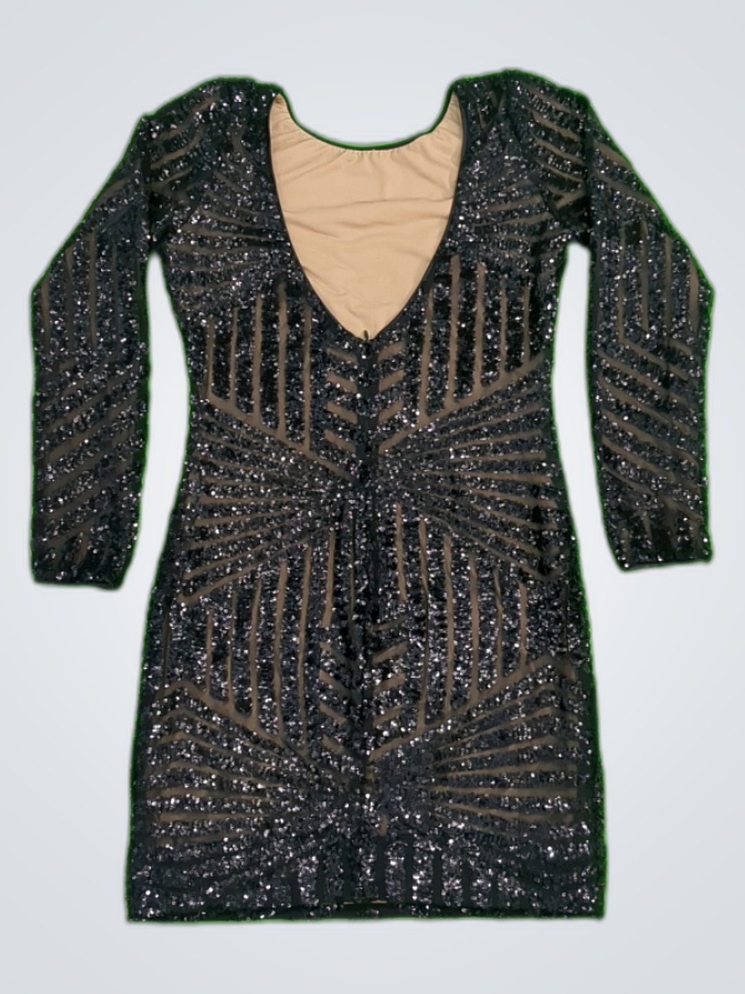 Black Sequined Long Sleeve Mini Dress