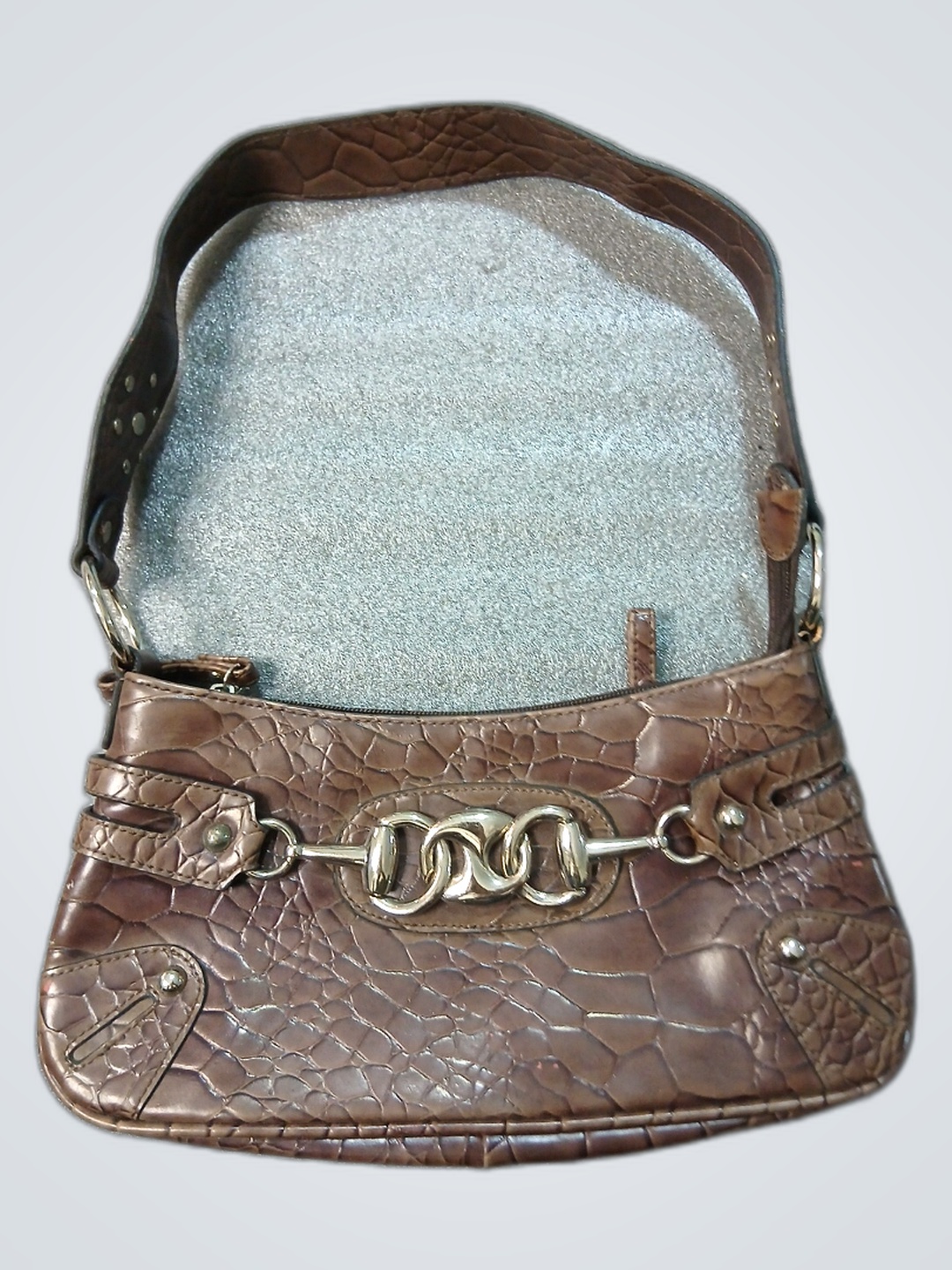 Petit sac à main en crocodile embossé marron