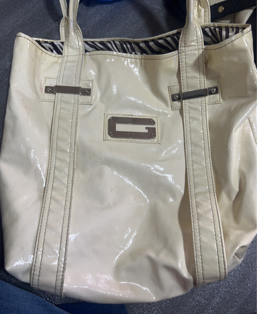 Guess White Patent Tote Bag